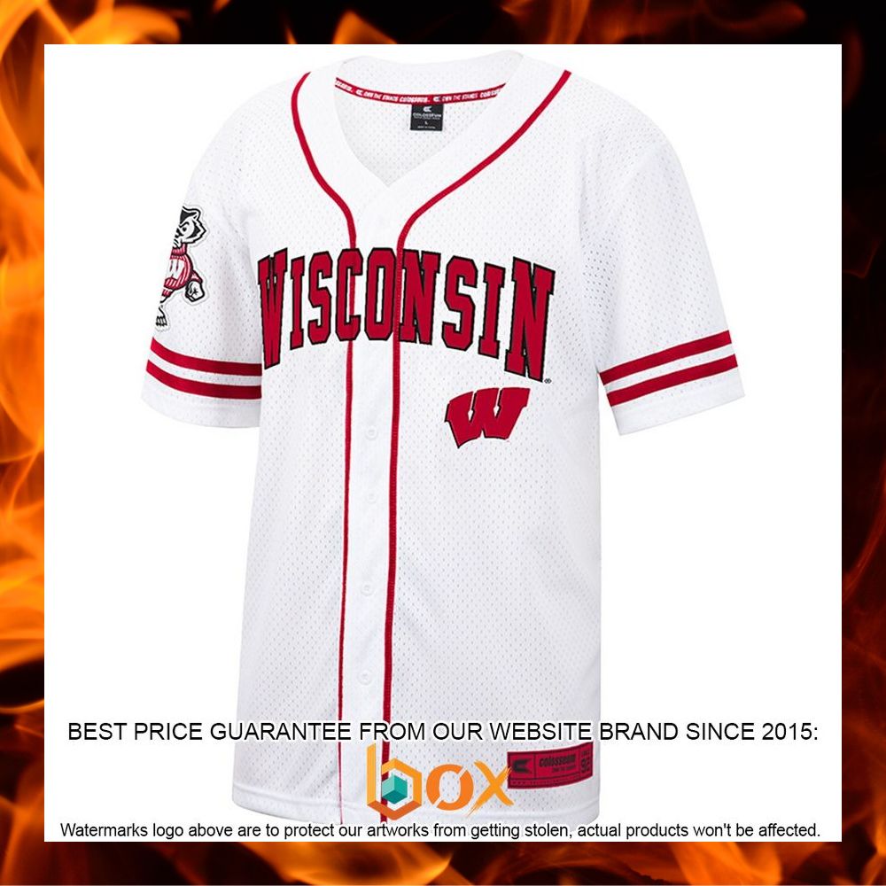 BEST Wisconsin Badgers Colosseum Free Spirited White/Red Baseball Jersey 6