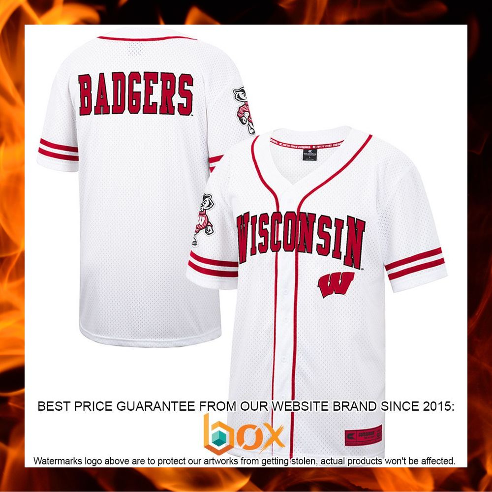 BEST Wisconsin Badgers Colosseum Free Spirited White/Red Baseball Jersey 8