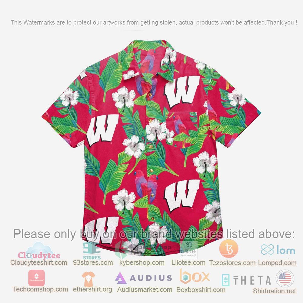 HOT Wisconsin Badgers Floral Button-Up Hawaii Shirt 1