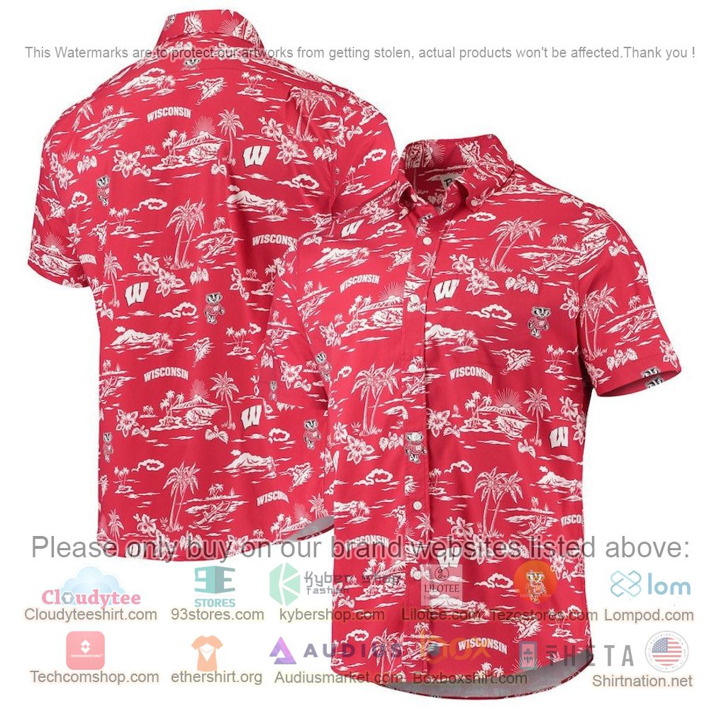 HOT Wisconsin Badgers Red Button-Up Hawaii Shirt 1