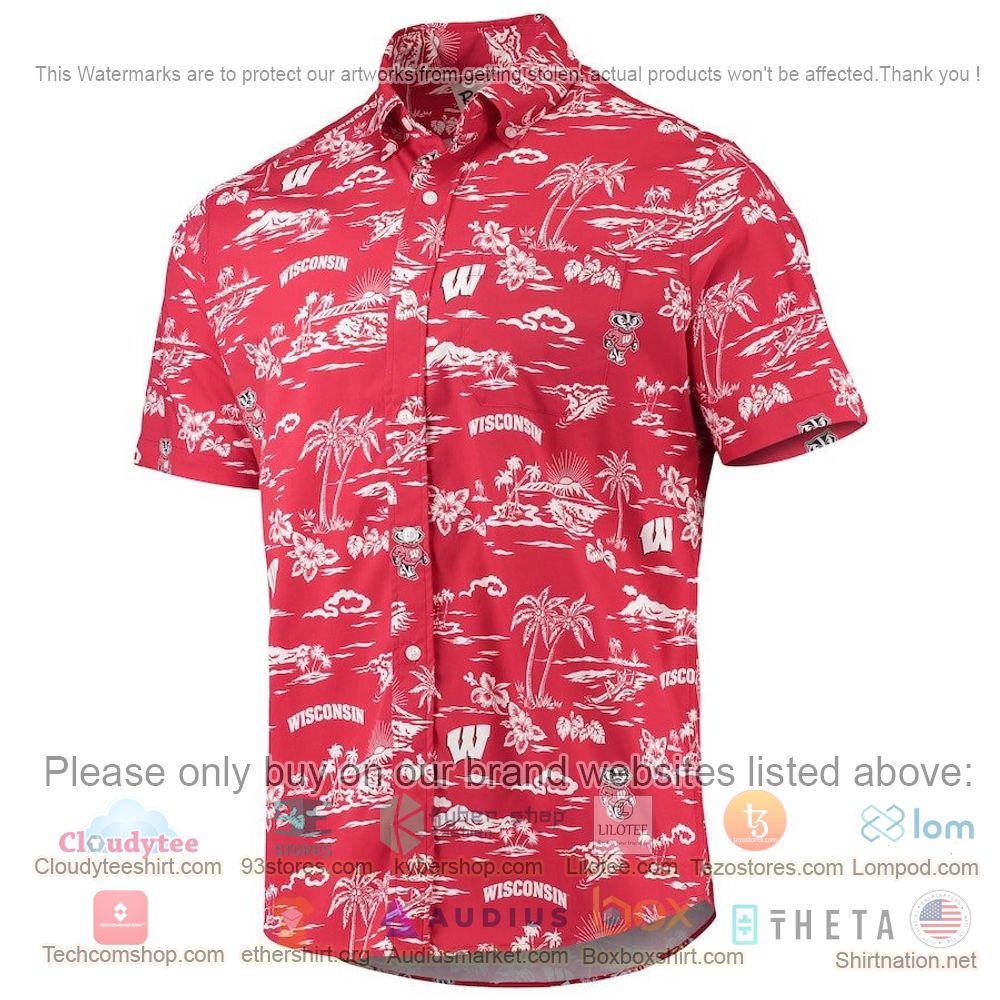 HOT Wisconsin Badgers Red Button-Up Hawaii Shirt 2