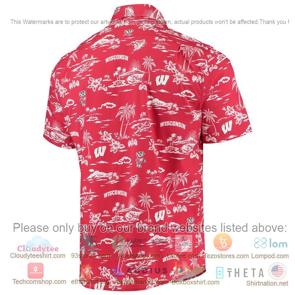 HOT Wisconsin Badgers Red Button-Up Hawaii Shirt 3