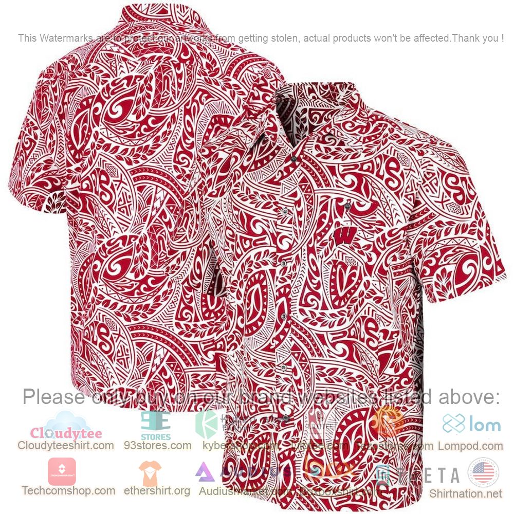 HOT Wisconsin Badgers Red Make Like A Tree Button-Up Hawaii Shirt 1